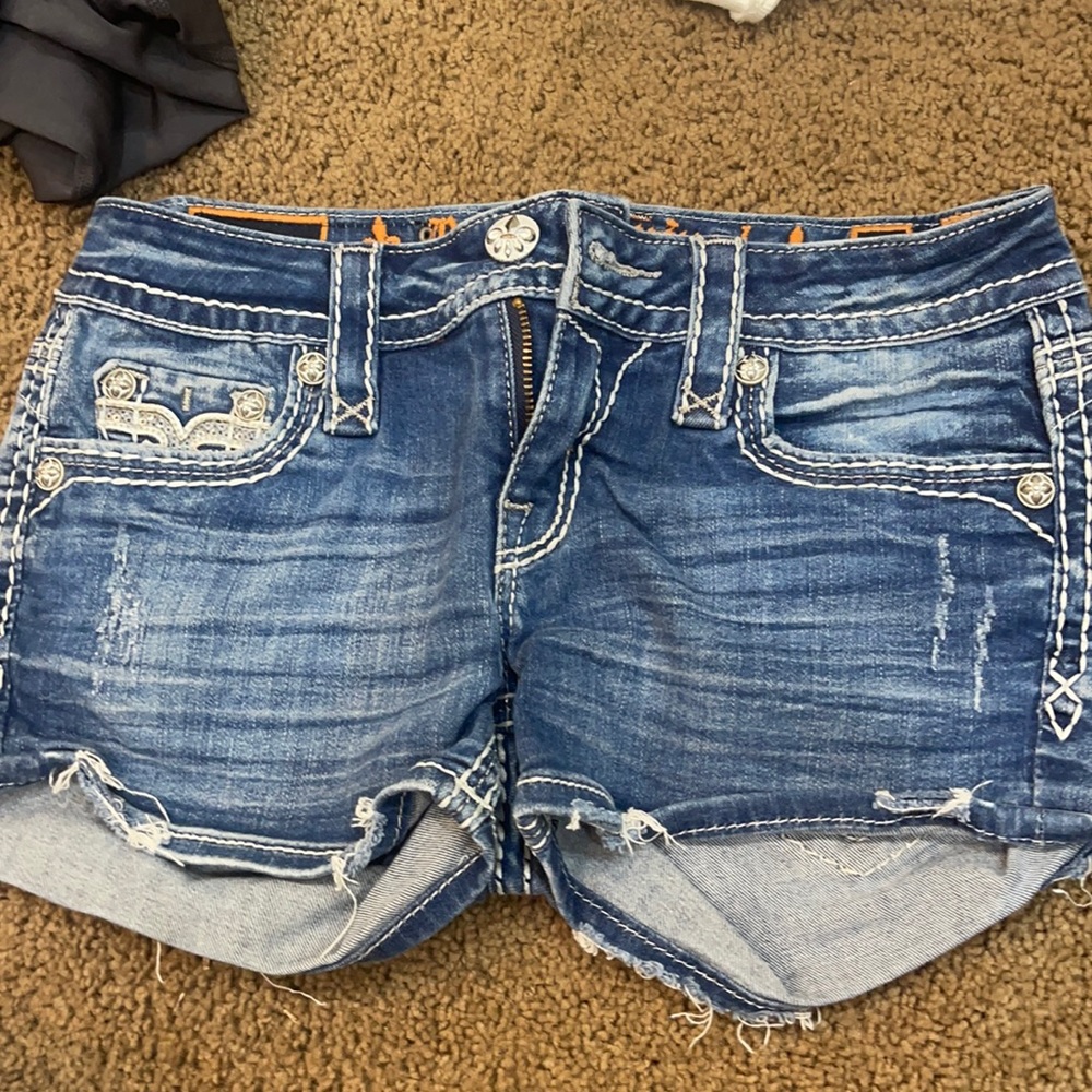 Rock revival denim shorts